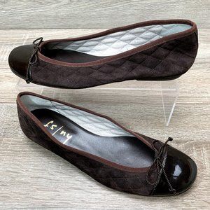FS/NY Passport Quilted Suede Ballet Flat Patent Cap Toe Bow French Sole Brown 8
